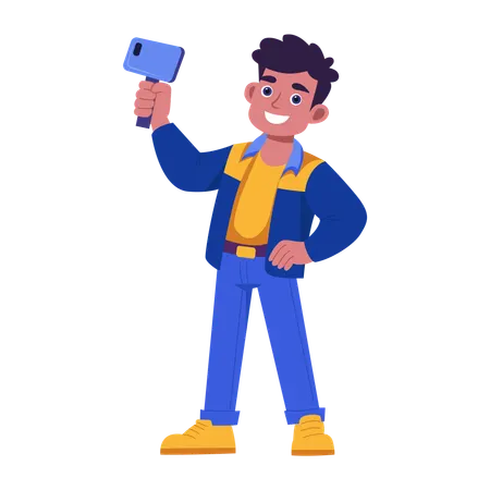 Menino tirando selfie com o celular  Ilustração