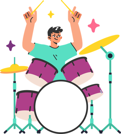 Menino tocando bateria  Ilustração