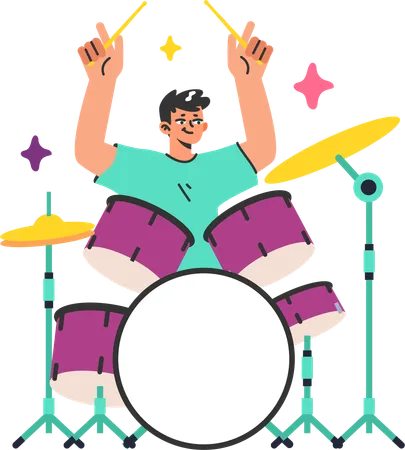 Menino tocando bateria  Ilustração