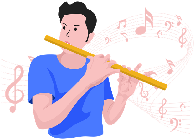 Menino tocando flauta  Ilustração