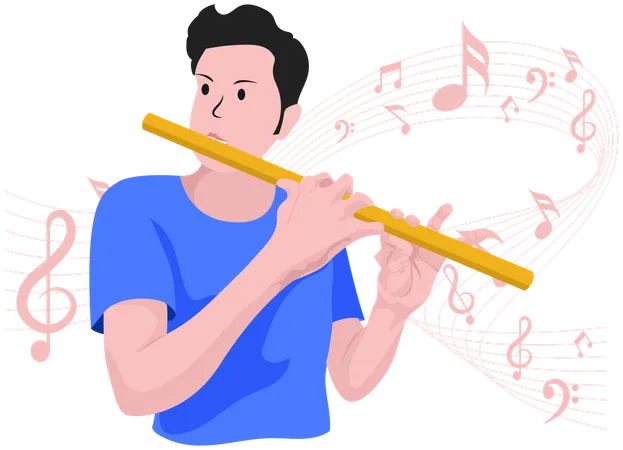 Menino tocando flauta  Ilustração