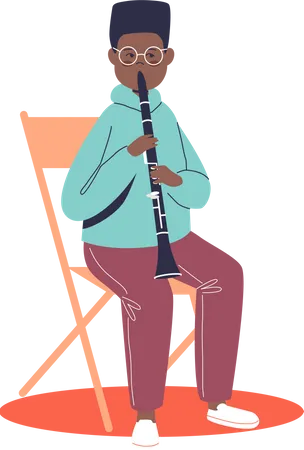 Menino tocando flauta  Ilustração