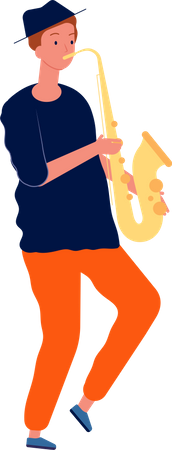 Menino tocando instrumento musical  Ilustração