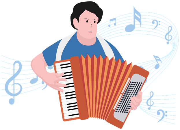 Menino tocando instrumento musical  Ilustração