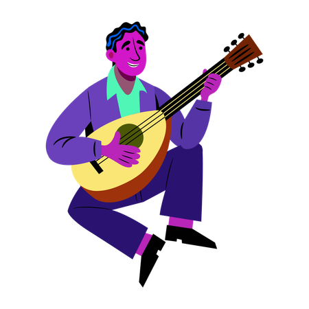 Menino tocando música folclórica  Ilustração