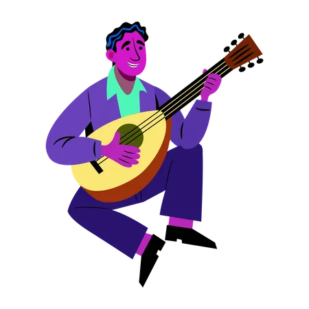 Menino tocando música folclórica  Ilustração