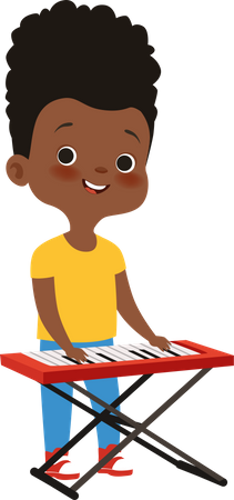 Menino tocando piano eletrônico  Ilustração