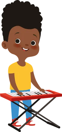 Menino tocando piano eletrônico  Ilustração