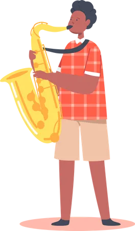 Menino tocando saxofone  Ilustração