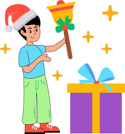 Menino tocando sino de natal  Ilustração