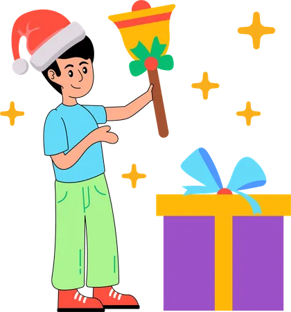 Menino tocando sino de natal  Ilustração