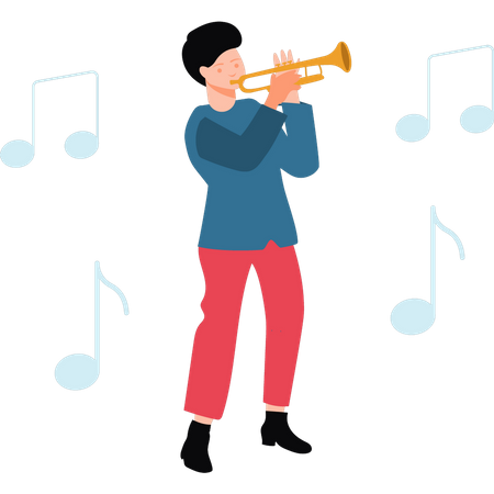 Menino tocando trompete  Ilustração
