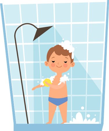 Menino tomando banho matinal  Ilustração