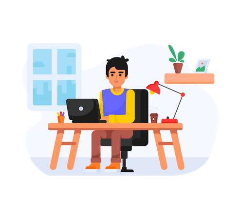 Menino trabalhando como freelancer  Ilustração