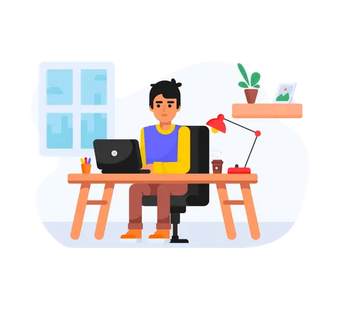 Menino trabalhando como freelancer  Ilustração