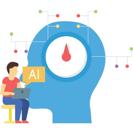 Garoto trabalhando em tecnologia artificial  Ilustração