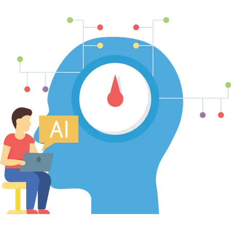 Garoto trabalhando em tecnologia artificial  Ilustração