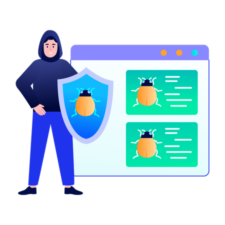 Menino trabalhando na proteção contra malware  Ilustração