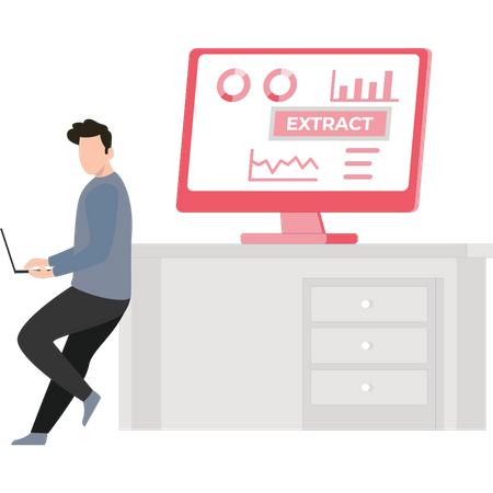 Menino trabalhando em gráfico no laptop  Ilustração