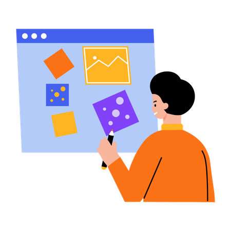 Menino trabalhando em quadro virtual  Ilustração