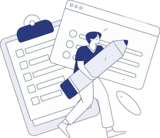 Menino trabalhando em sistema de feedback do cliente  Ilustração