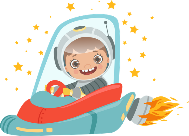 Traje de astronauta menino em foguete  Ilustração