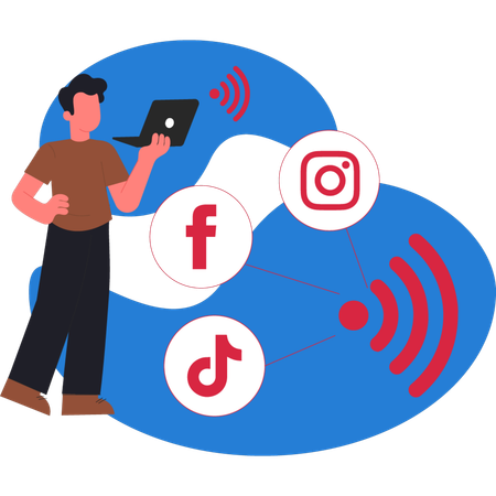 Menino usa WIFI nas redes sociais  Ilustração