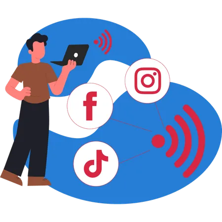 Menino usa WIFI nas redes sociais  Ilustração