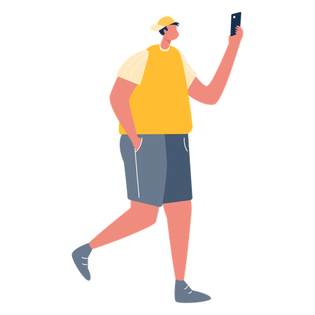 Menino usando telefone celular  Ilustração