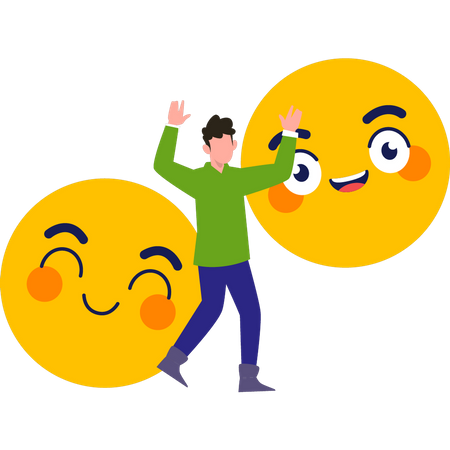 Garoto usando emojis felizes  Ilustração