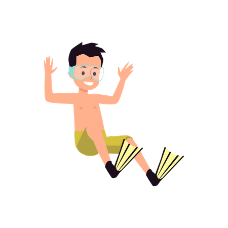Menino usando equipamento de natação  Ilustração