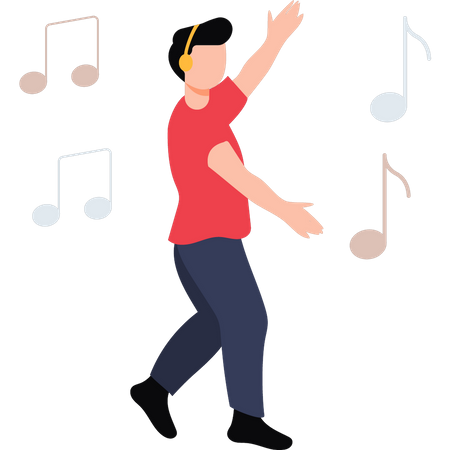 Menino usando fones de ouvido ouvindo música  Ilustração