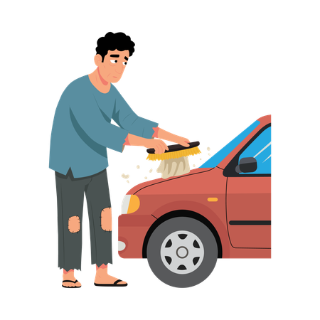Menino usando limpador de carro  Ilustração