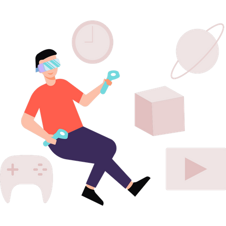 Menino usando óculos VR está jogando um jogo  Ilustração