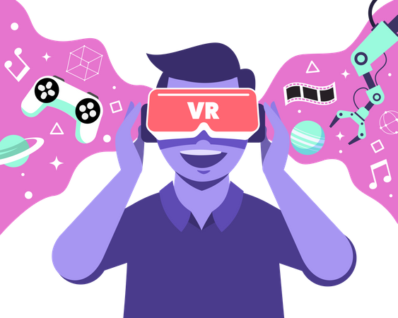 Menino usando óculos vr  Ilustração