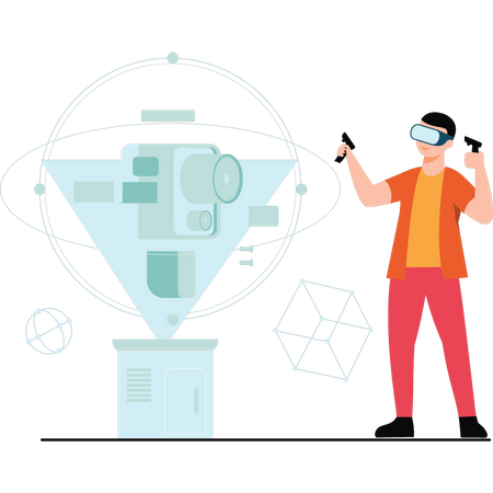 Menino usando óculos vr  Ilustração