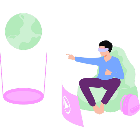 Menino usando óculos VR para educação global  Ilustração