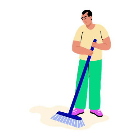 Menino varrendo o chão  Ilustração