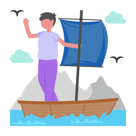 Menino navegando em barco  Illustration