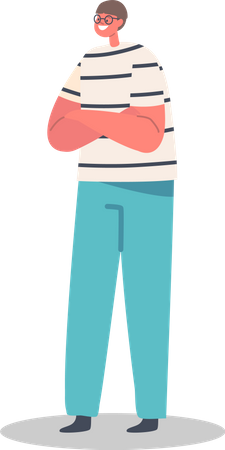 Garotinho usa camiseta listrada e calça azul  Ilustração