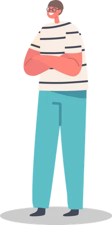 Garotinho usa camiseta listrada e calça azul  Ilustração