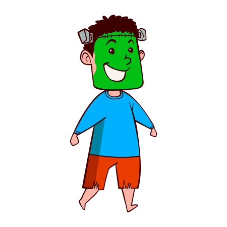 Garotinho vestindo fantasia de monstro verde  Ilustração