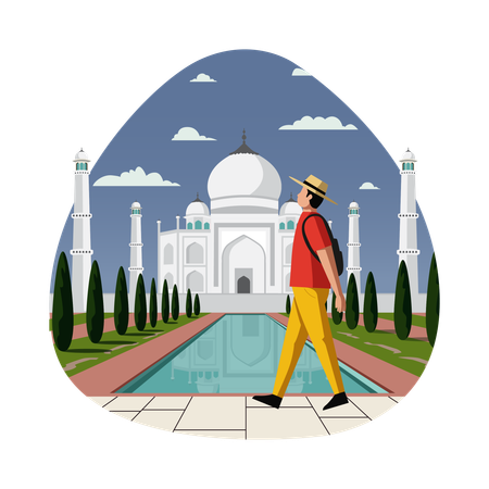 Menino visitando o Taj Mahal  Ilustração