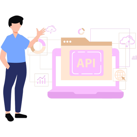 Garoto visualizando a página da API  Ilustração