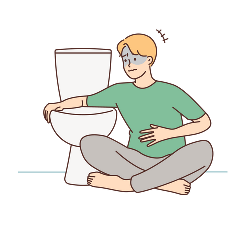 Menino vomitando no banheiro  Ilustração