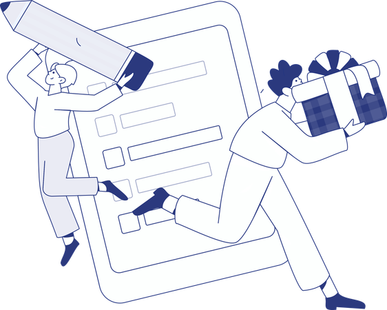 Meninos com sistema de feedback do cliente  Ilustração