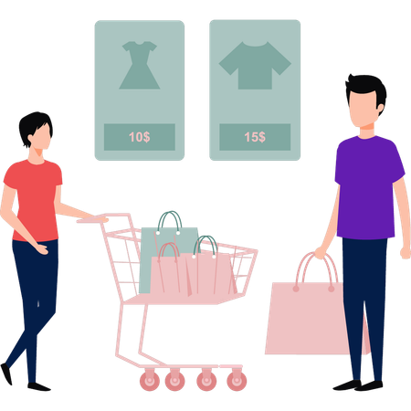 Meninos e meninas estão fazendo compras on-line  Ilustração