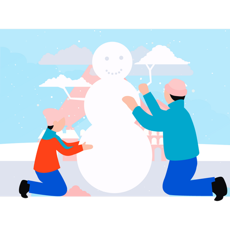 Os meninos estão fazendo boneco de neve  Ilustração