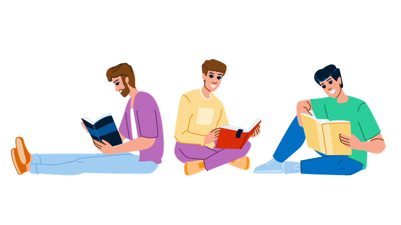 Os meninos estão lendo livros  Ilustração