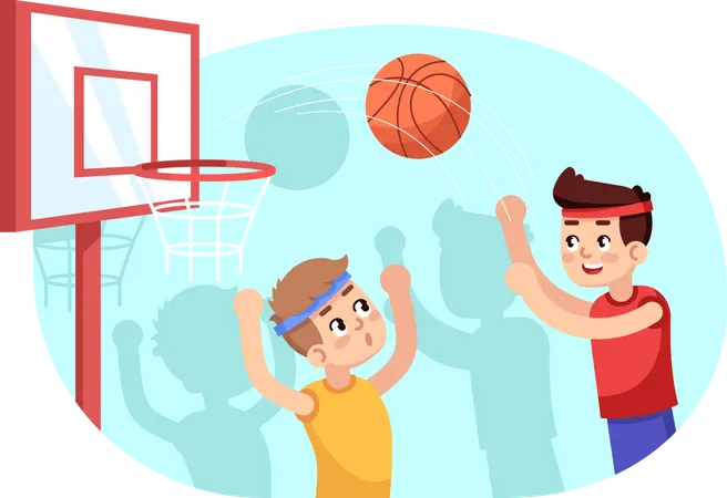 Meninos jogando basquete  Ilustração